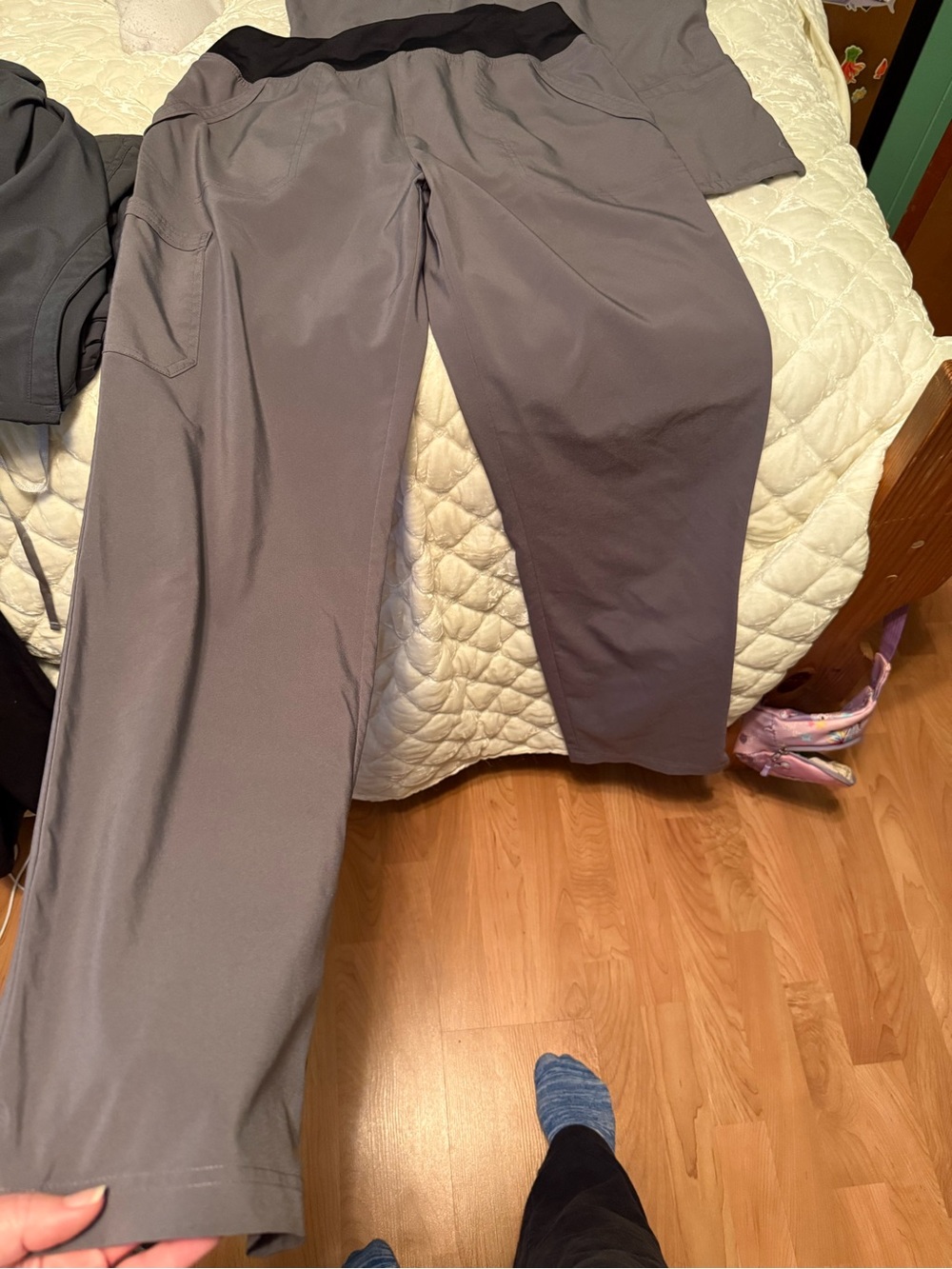 Uniform Advantage Easy Stretch Wide-Leg Scrub Pants in Gray with Black Waistband